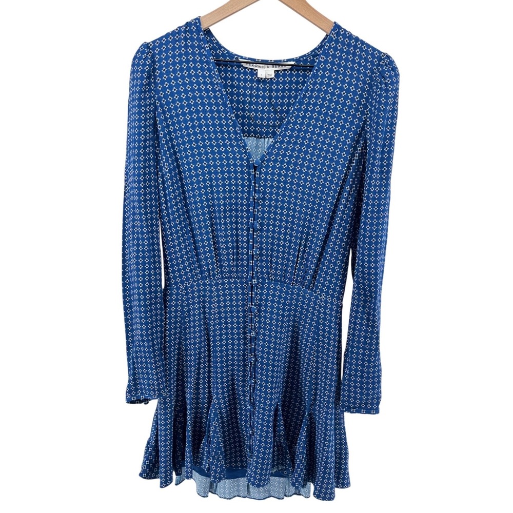 Veronica Beard Riggins Dress 4 Prussian Blue Mini Long Sleeve Boho Designer
